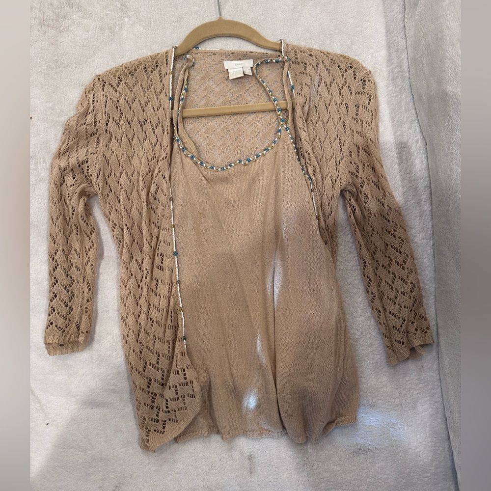 Tan with beads set size M cardigan and tank top zara
